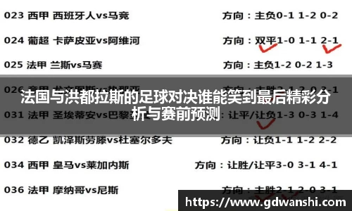 法国与洪都拉斯的足球对决谁能笑到最后精彩分析与赛前预测